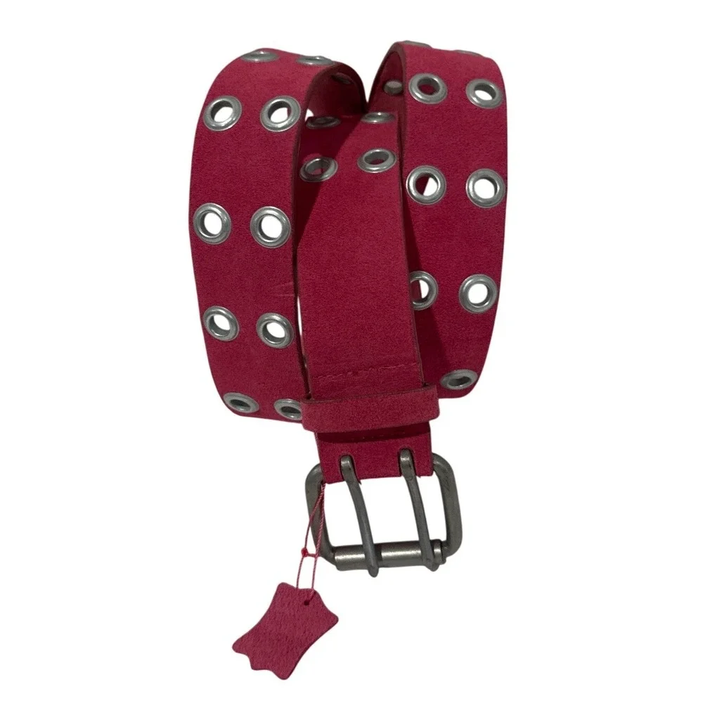 Magenta Pink Suede 2 Hole Grommet Genuine Leather Belt Gunmetal Buckle 1403 ML